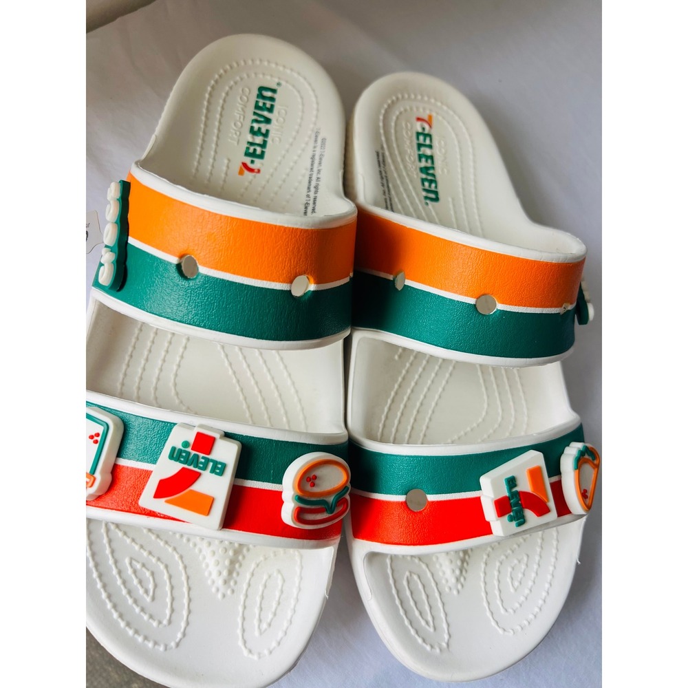 Crocs 7-Eleven Classic Sandal Orange Green Mens 10 Womens 12 Slides Jibbitz
